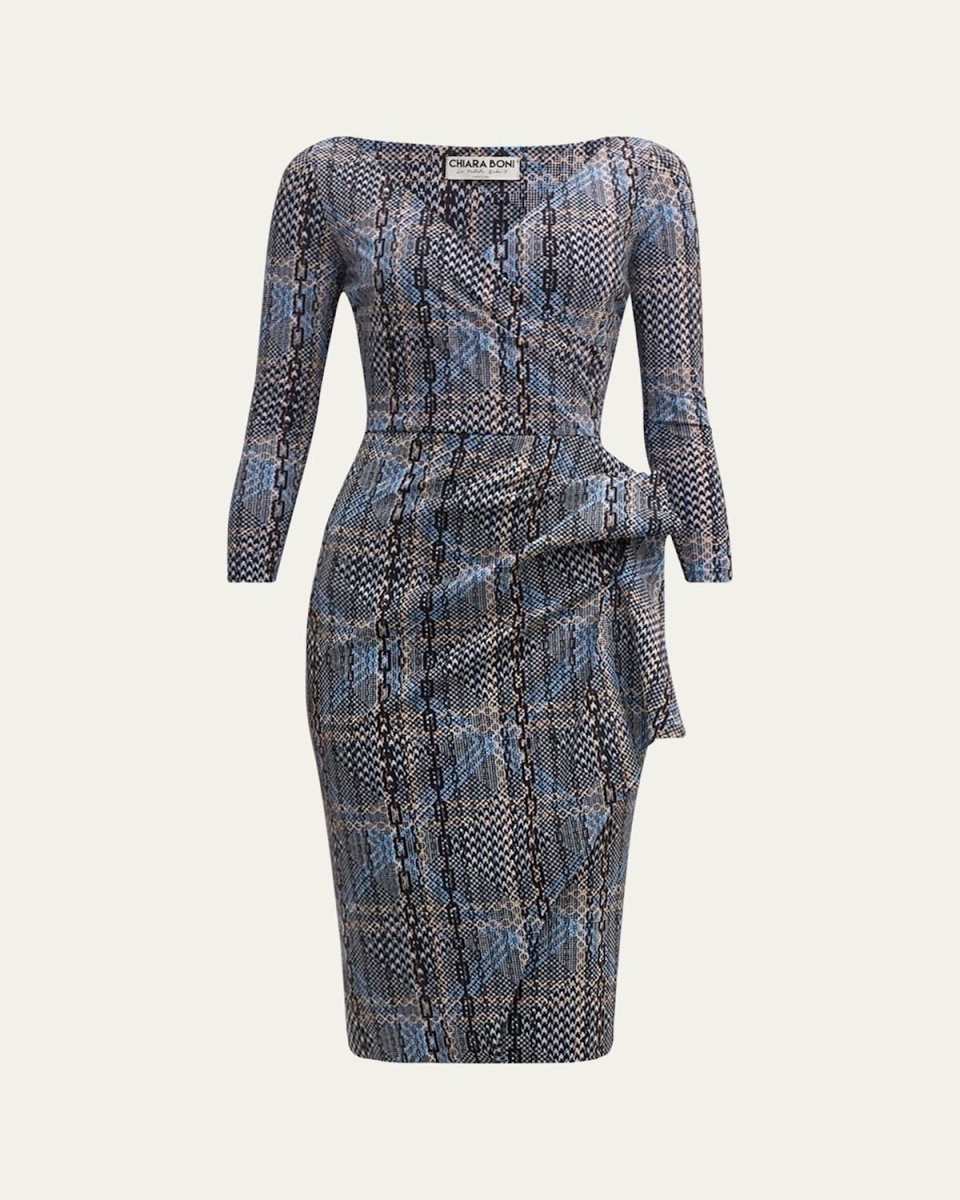 Plaid-Print Ruffle Bodycon Dress